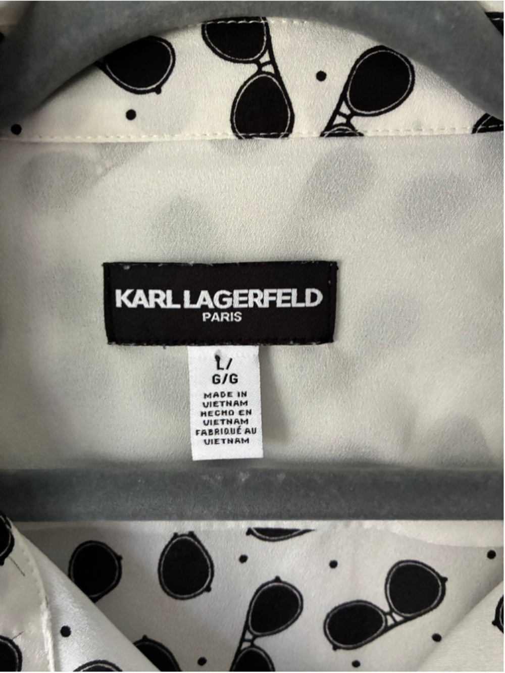 KARL LAGERFELD PARIS White Black Sunglasses Button Down Shirt Large - Picture 3 of 6